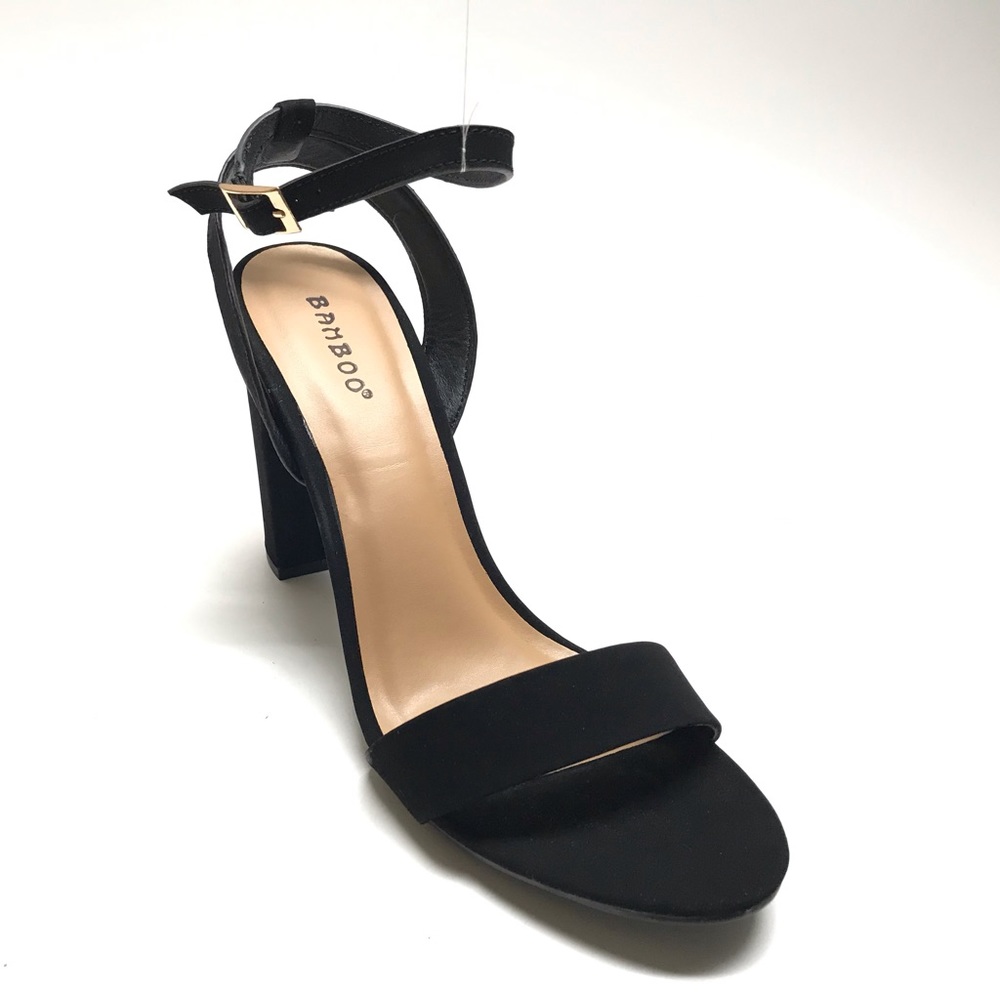 Black Nubuk Ankle Strap Heels
